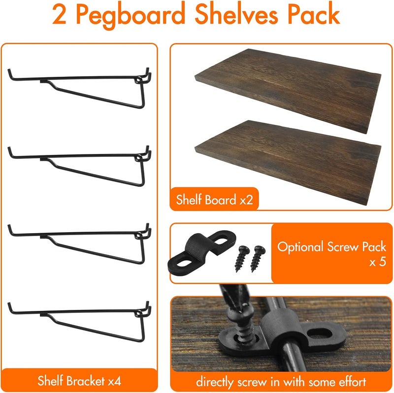 G.CORE 2 Pack Wooden Pegboard Shelves with Brackets, Peg Board Shelf Hooks Assortment Organizer Accessory, Various Tools Storage Arrange System Kit, for Garage Craft Workshop Workbench Hobby Office - Image 2